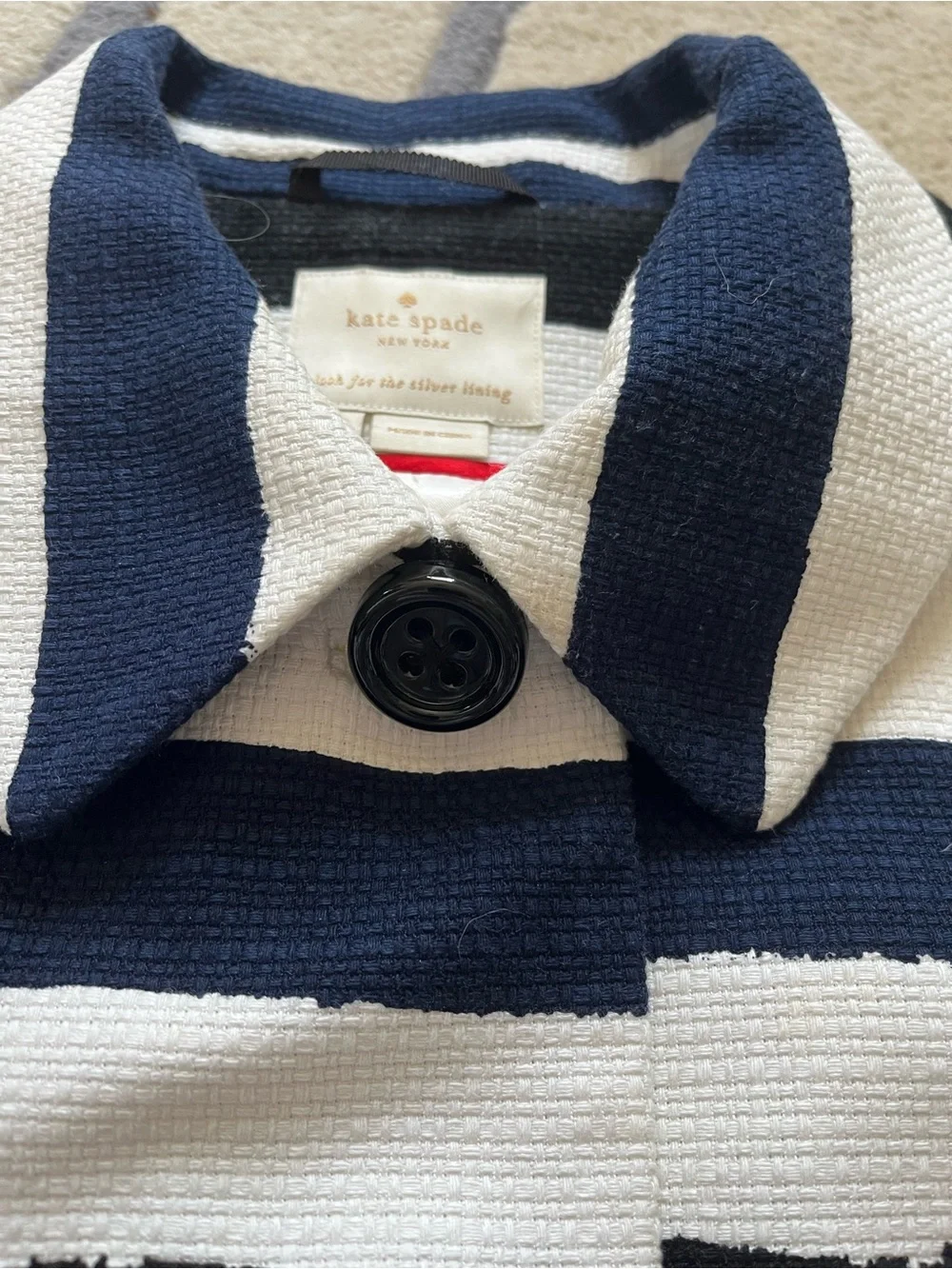 kate spade Navy and White Striped Peplum Blazer